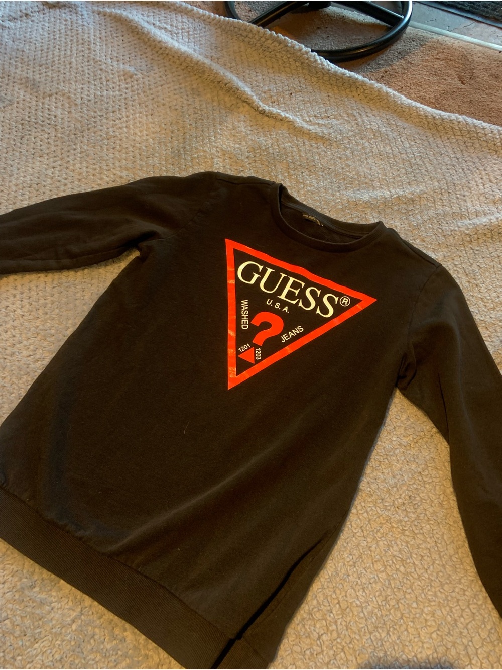 Guess Black Crewneck Sweatshirt with Red Triangle Logo